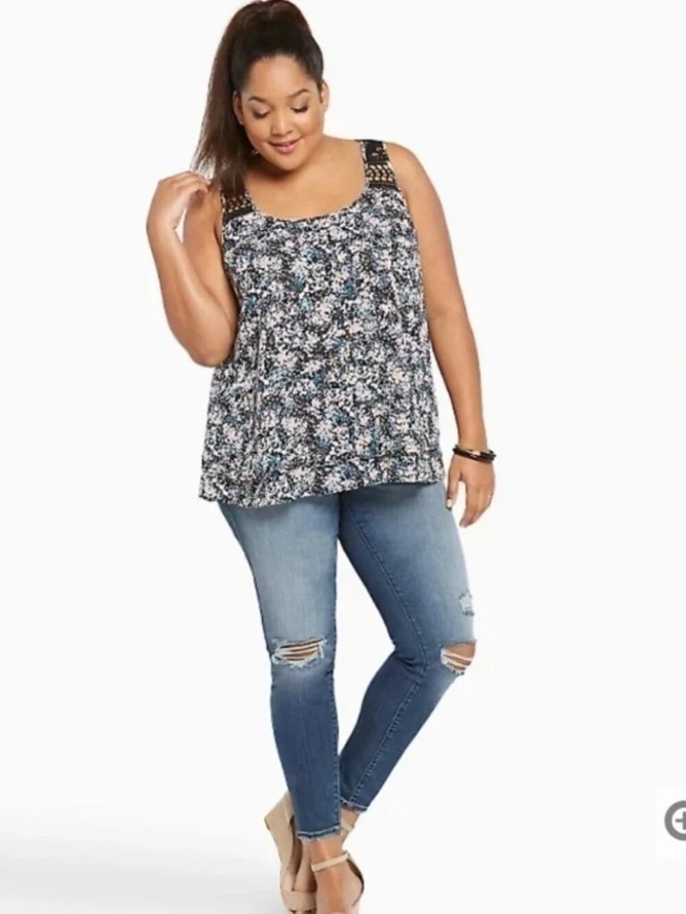 TORRID Floral Print Layered Chiffon Crochet Blouse - Size 5X
